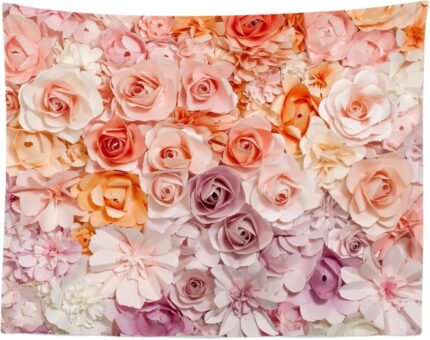 8x6ft Fabric Paper Flower Tapestry Photography Backdrop Artificial Flowers Spring Nature Wall Hanging for Kids Adults Living Room Bedroom Dorm Decor Garden Party Baby Shower Photoshoot Props